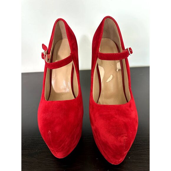 Delicacy Red Velvet High Heels Sexy Evening Platform Mary Jane Pumps size 8 - Picture 8 of 12